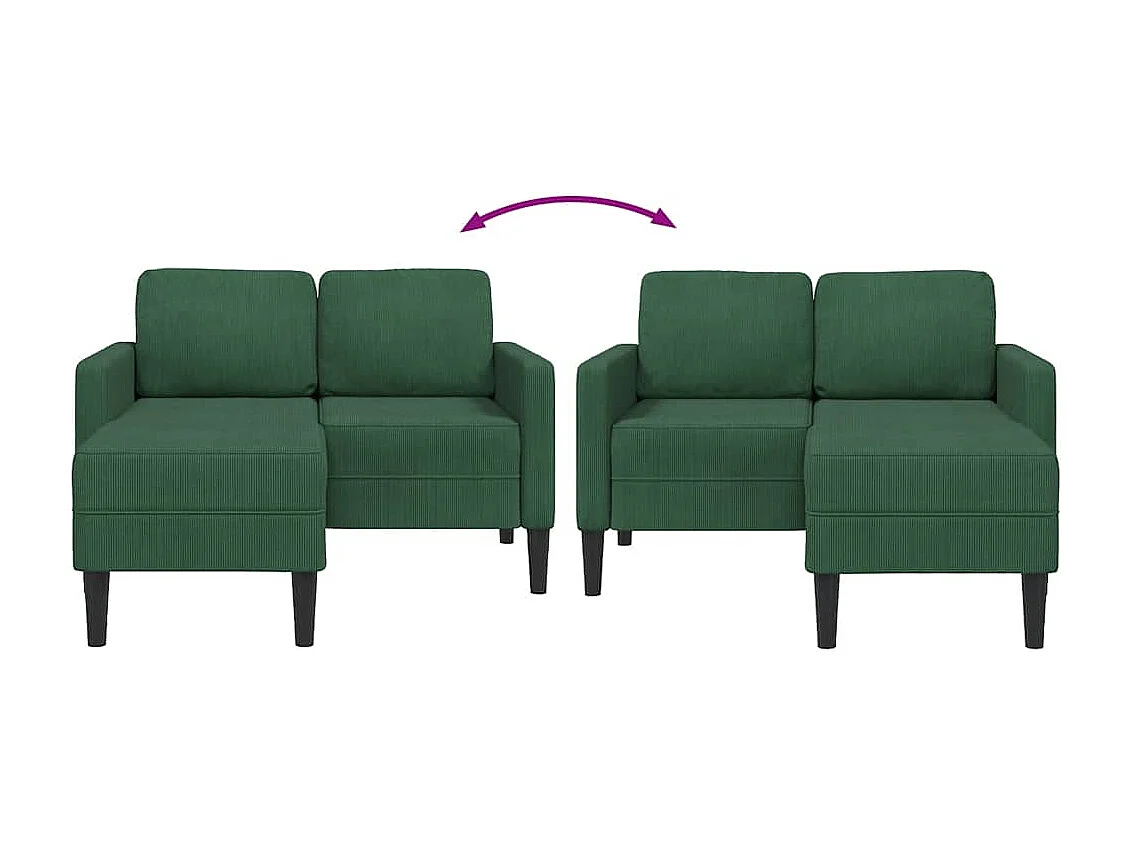 2-zitsbank met L-vormige chaise longue in donkergroen 125 cm linnen