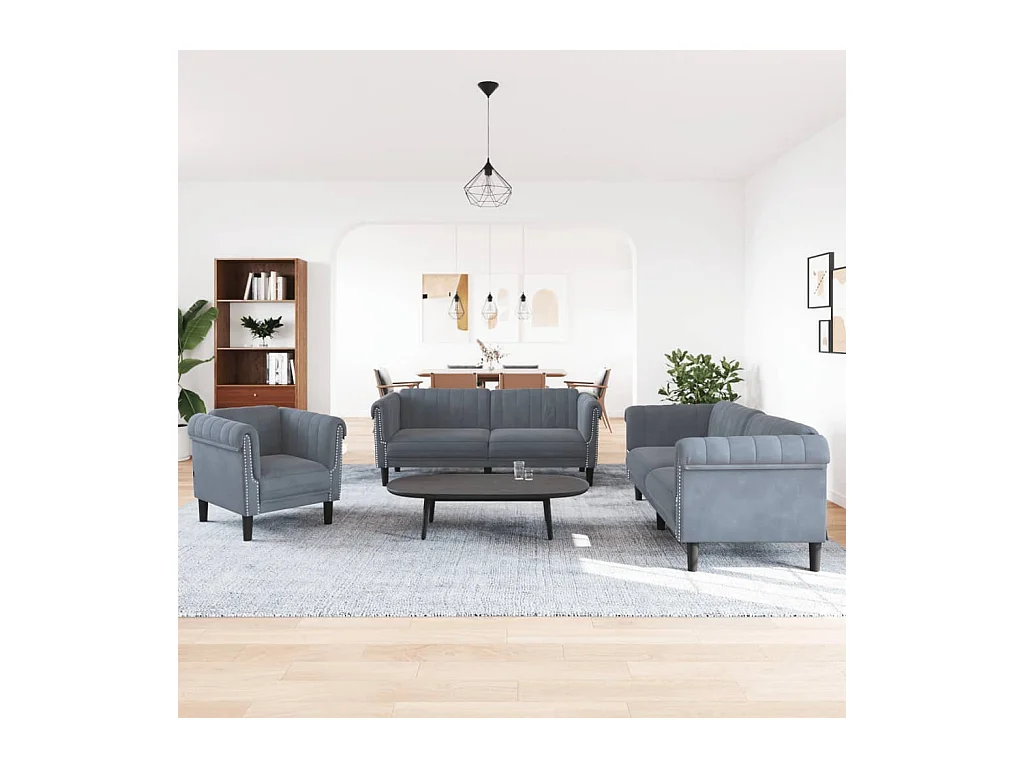 3-delige donkergrijze fluwelen bankset