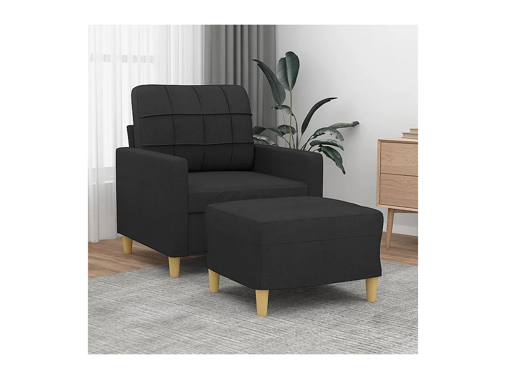 Fauteuil avec repose-pied Noir 60 cm Tissu