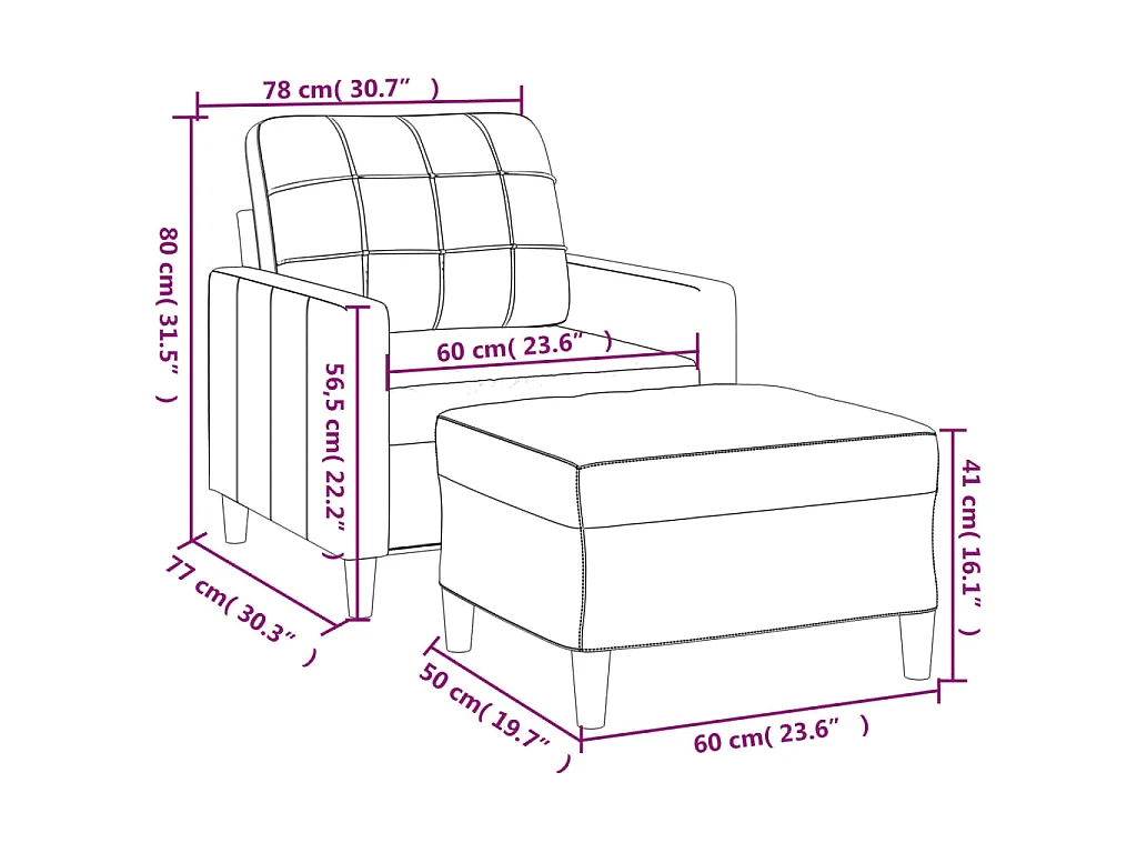Fauteuil avec repose-pied Noir 60 cm Tissu