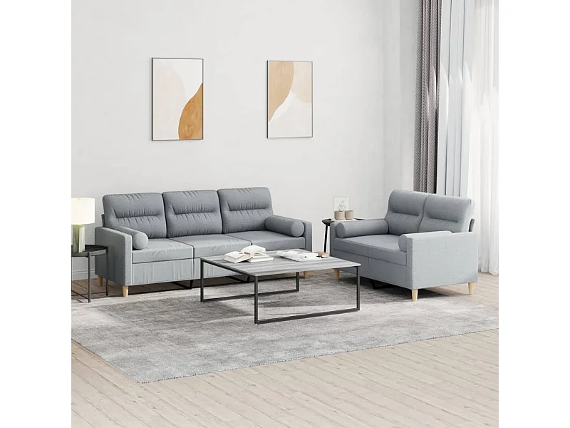 Ensemble de canapés 2 pcs coussins gris clair tissu