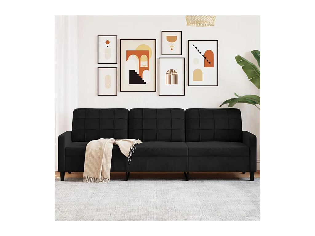 Sofá 3 plazas Terciopelo Negro 210 cm