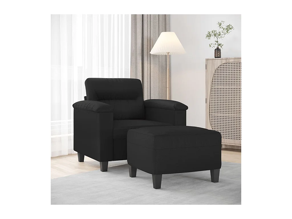 Sillón con reposapiés Negro 60 cm Piel sintética