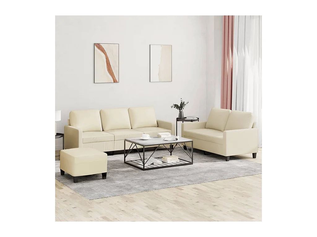 3-delige bankstel met kussens Crème Kunstleer