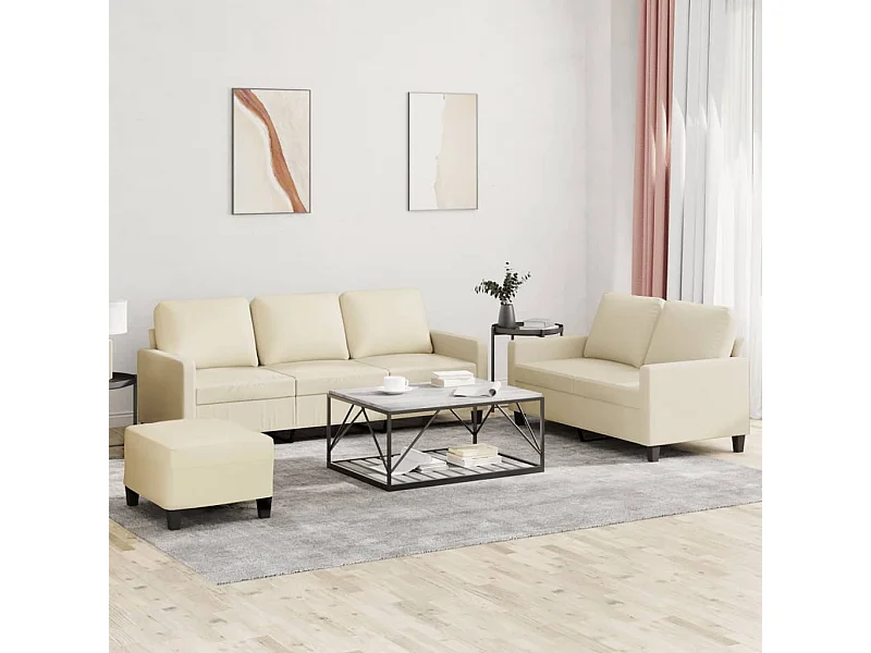 Conjunto de sofá de 3 piezas con cojines de piel sintética color crema