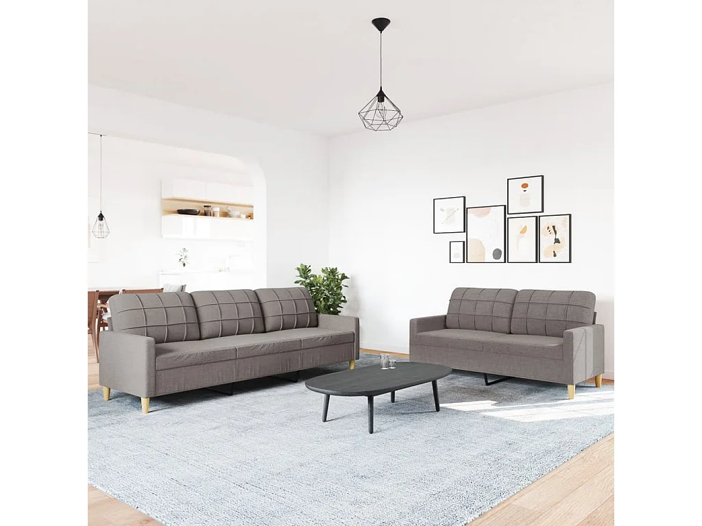 2-teiliges Sofaset, taupefarbener Stoff