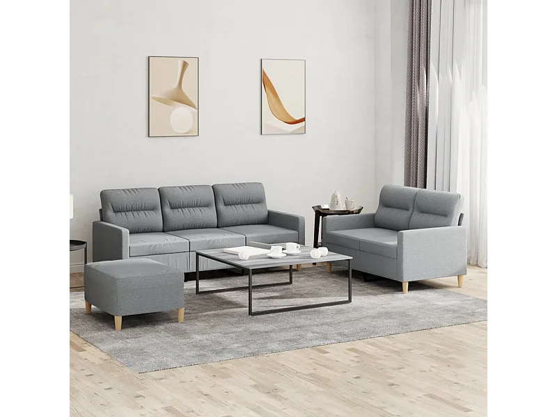 Set di divani 3 pezzi con cuscini in tessuto grigio chiaro