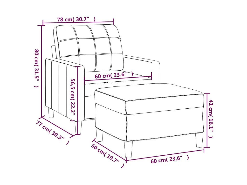 Fauteuil avec repose-pied Taupe 60 cm Tissu