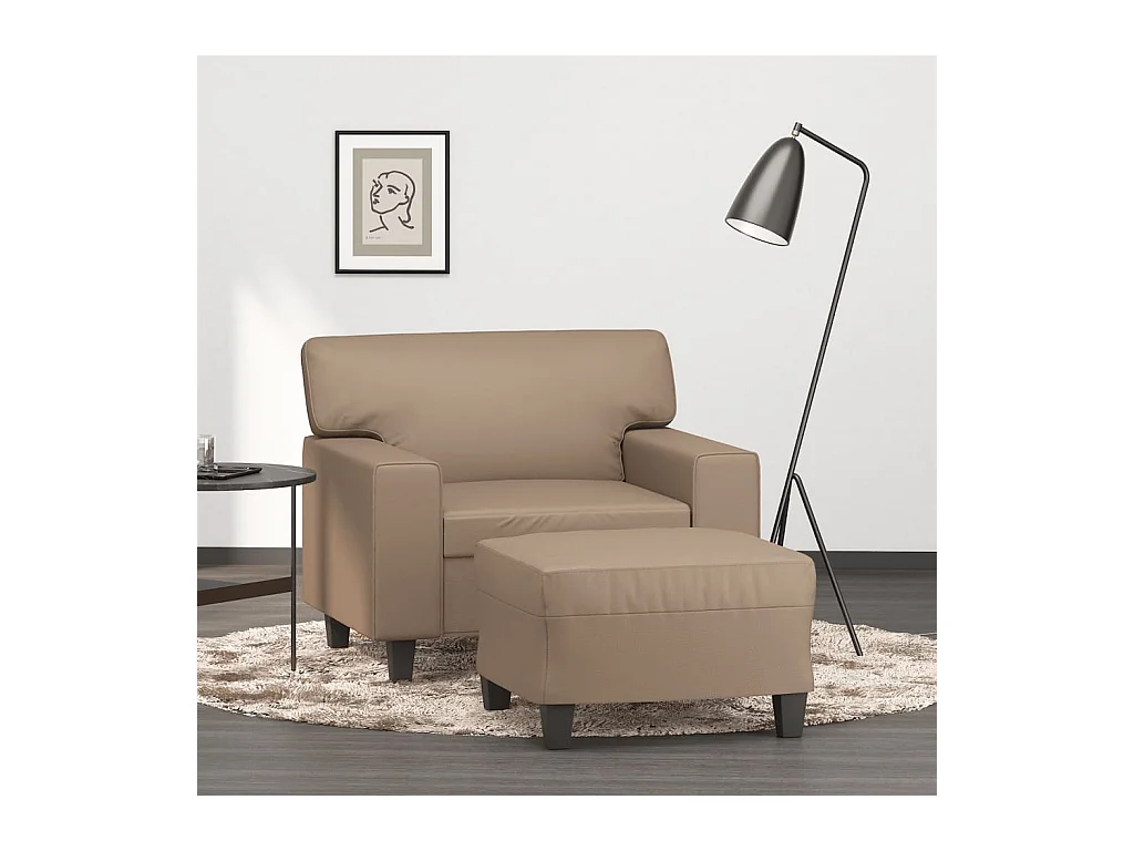 Fauteuil met voetenbank Cappuccino 60 cm Kunstleer