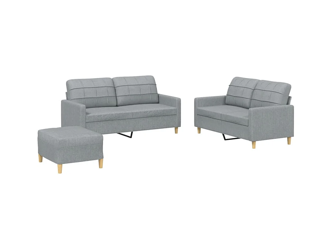 Set di divani 3 pezzi con cuscini in tessuto grigio chiaro