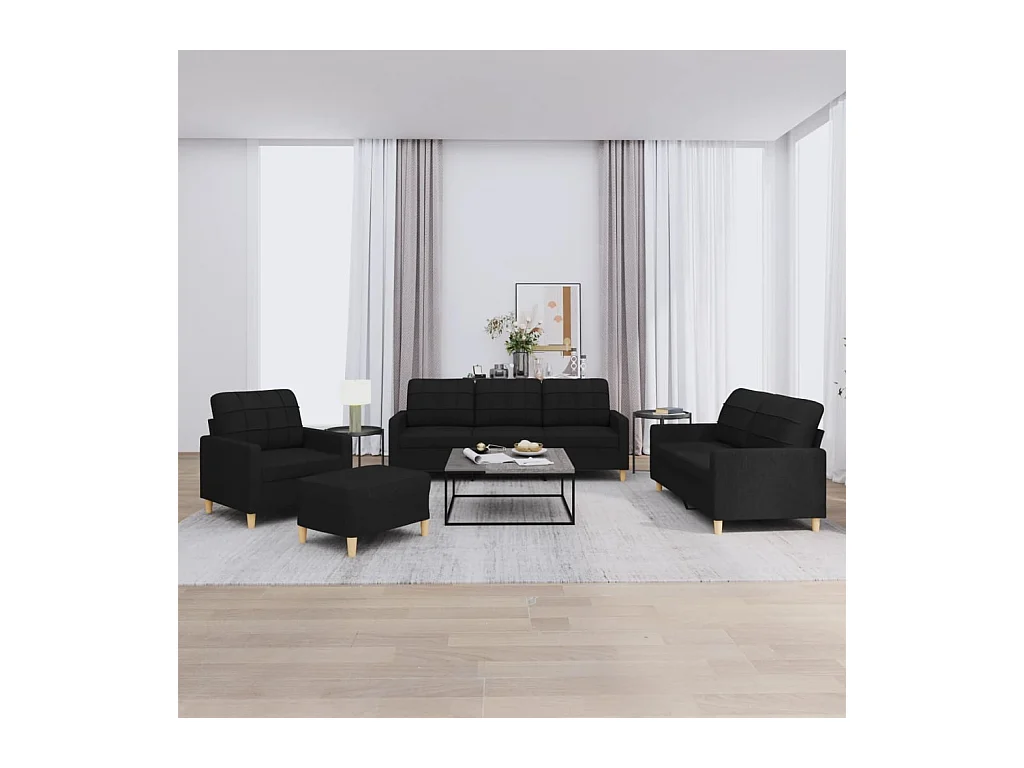 Set di divani 4 pezzi con cuscini in tessuto nero