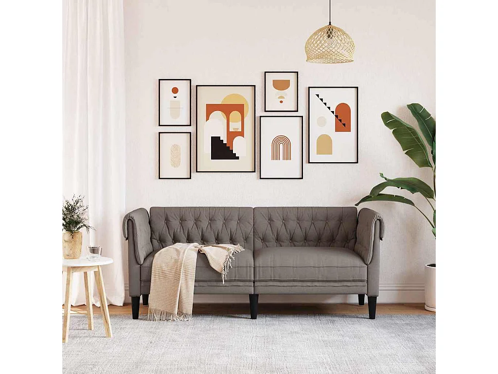 Sofá Chesterfield de 2 plazas en tela color topo