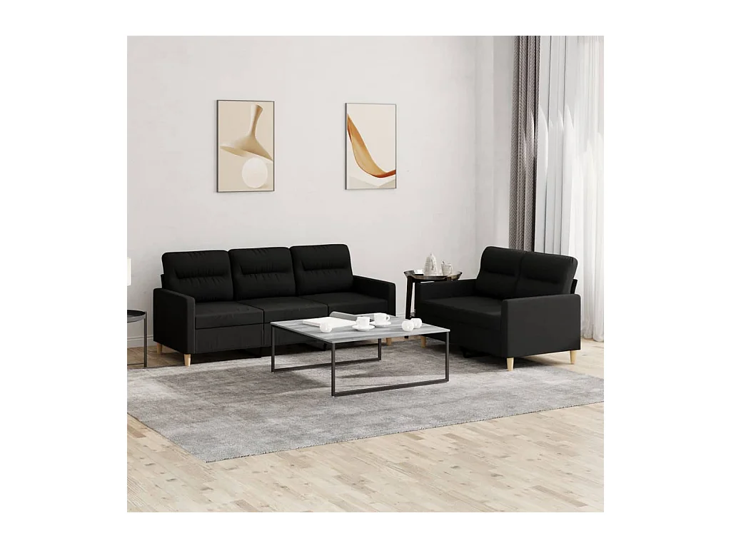 2-delige bankstel met kussens, zwarte stof