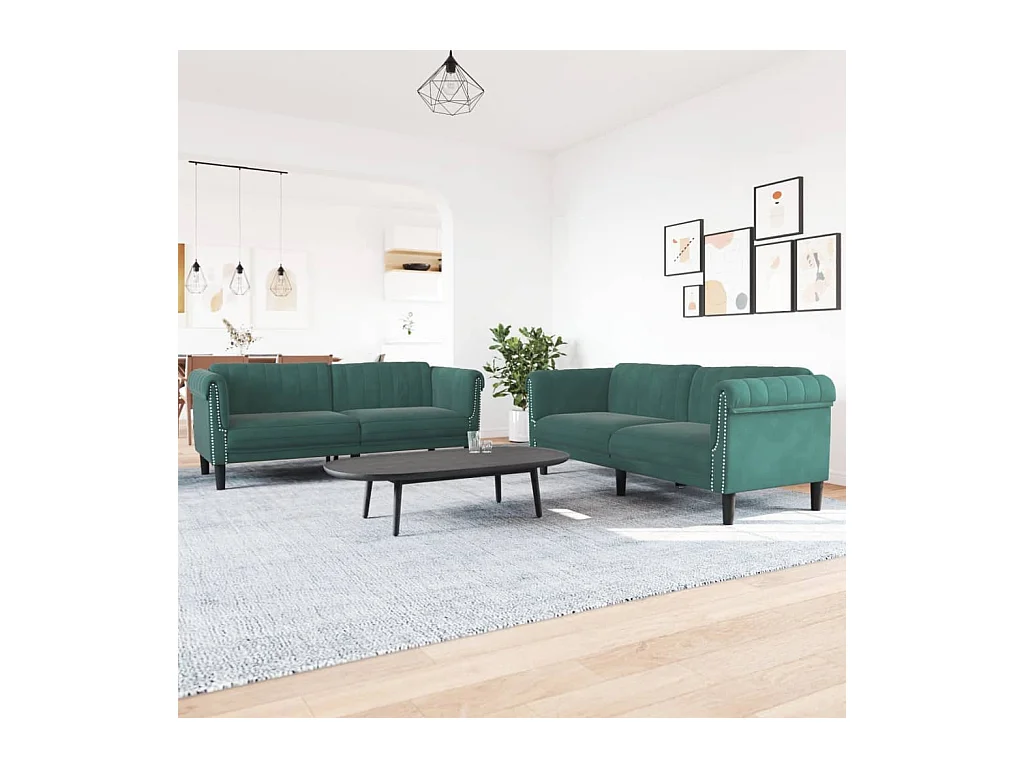 Conjunto de sofá de 2 piezas de terciopelo verde oscuro