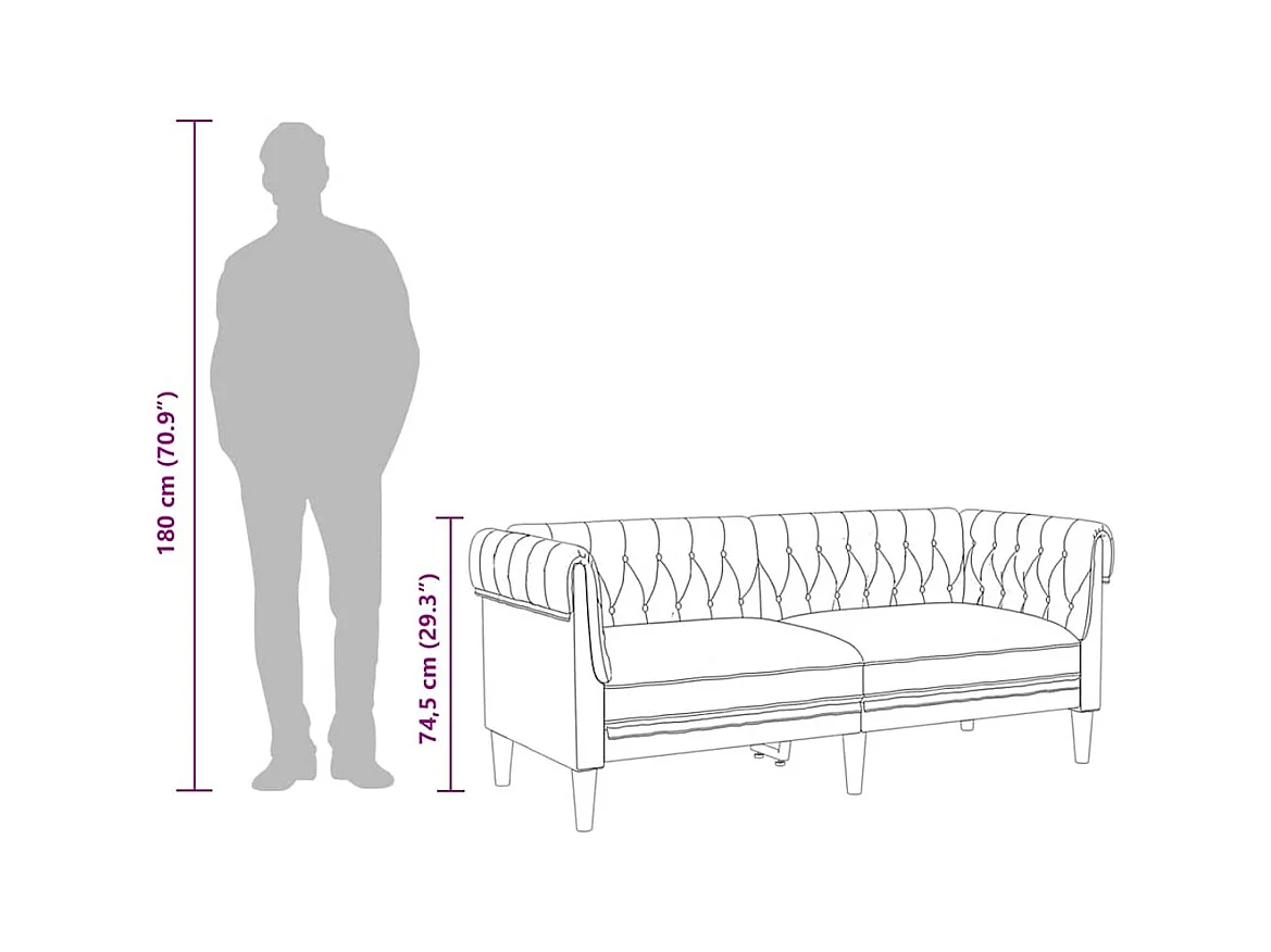 Sofá Chesterfield de 2 plazas de tela negra