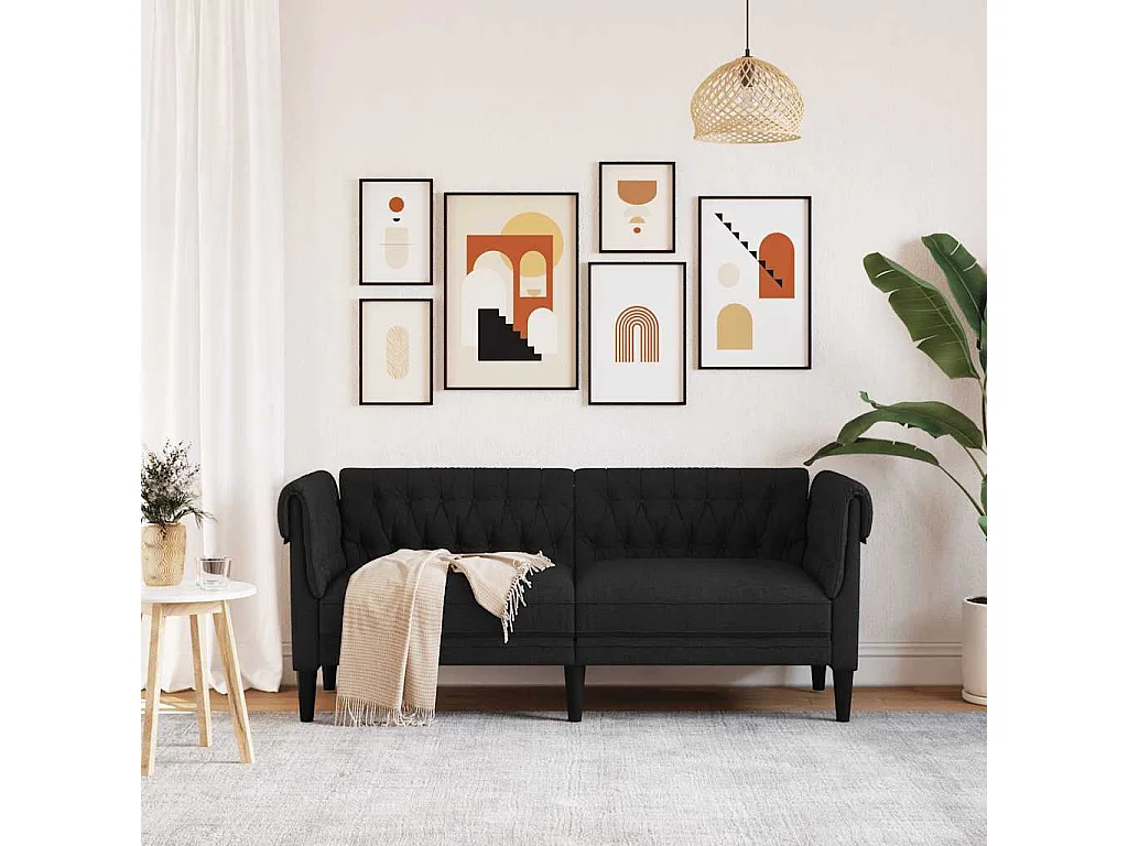 Sofá Chesterfield de 2 plazas de tela negra