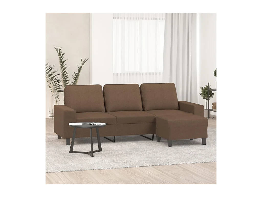 Divano 3 posti con poggiapiedi Marrone 180 cm Tessuto