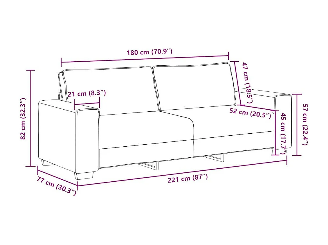 Divano 3 posti grigio scuro tessuto 180 cm