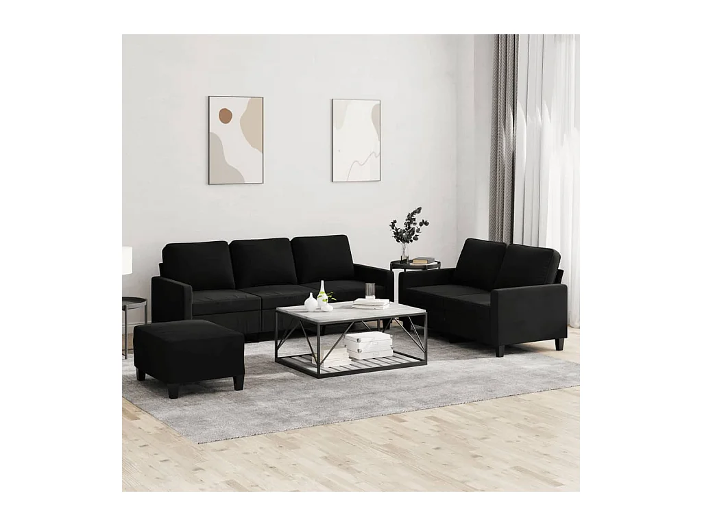 Conjunto de sofá de 3 piezas con cojines Terciopelo Negro