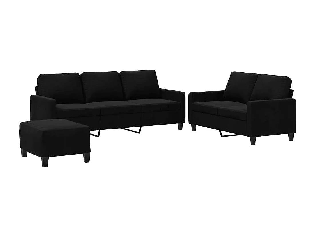 Set di divani 3 pezzi con cuscini in velluto nero