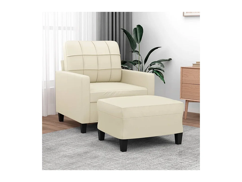 Fauteuil avec repose-pied Crème 60 cm Similicuir