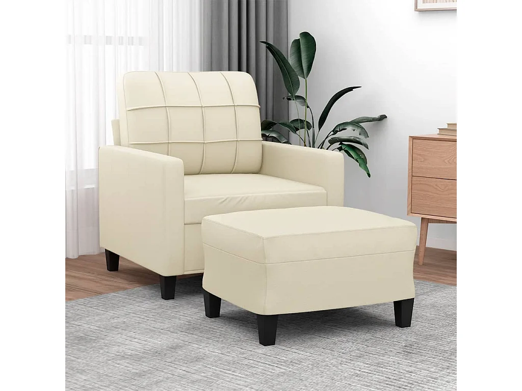 Fauteuil avec repose-pied Crème 60 cm Similicuir