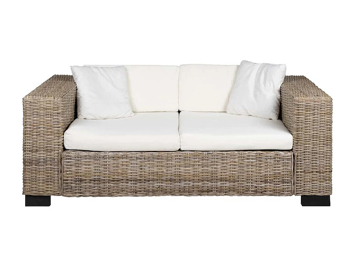 Conjunto de sofá de 7 piezas y 2 plazas de ratán auténtico