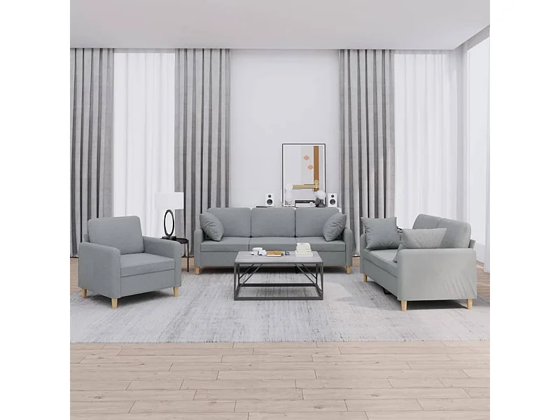 Ensemble de canapés 3 pcs coussins gris clair tissu