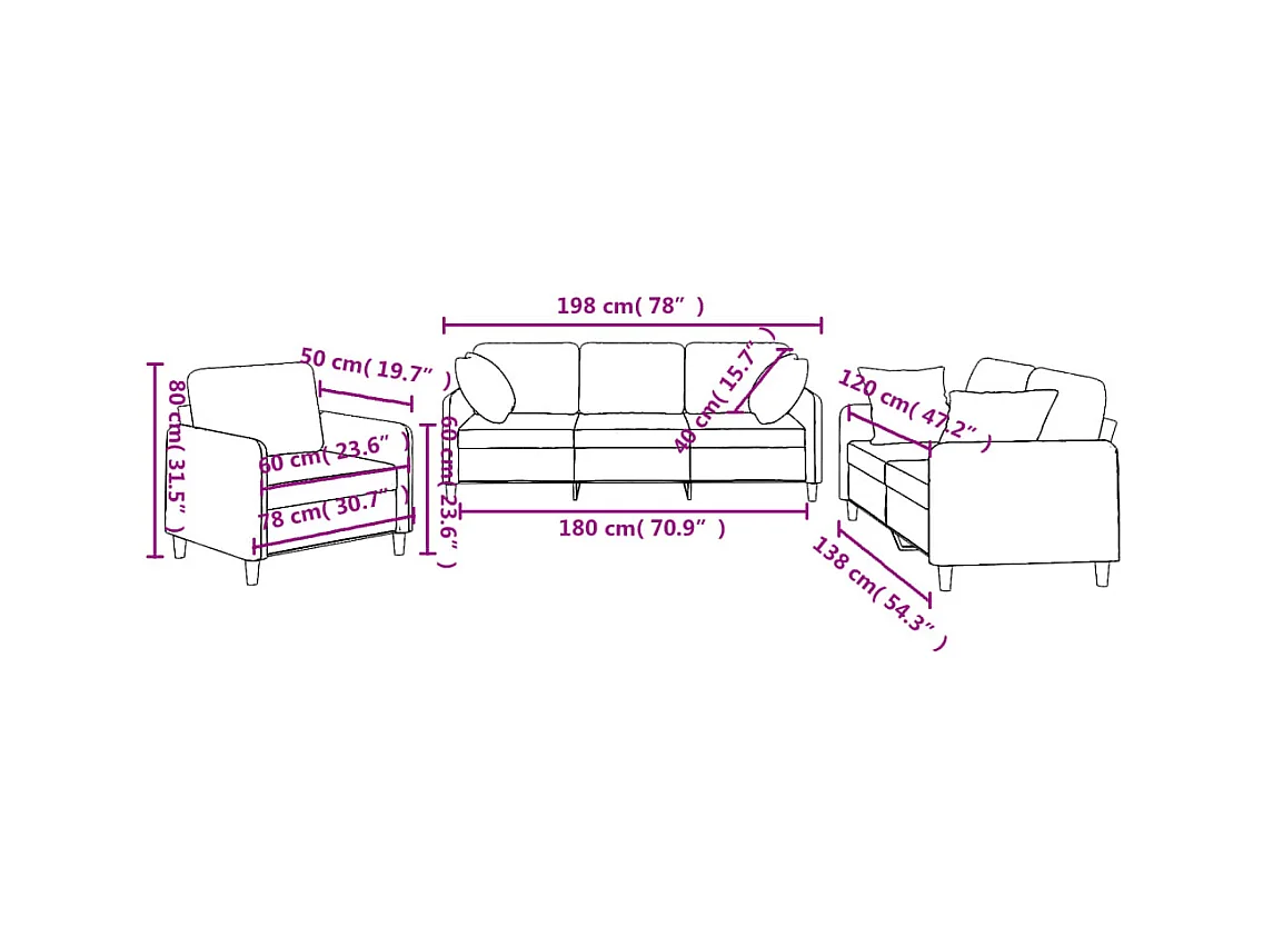 Ensemble de canapés 3 pcs coussins gris clair tissu