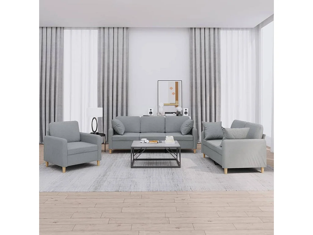 Ensemble de canapés 3 pcs coussins gris clair tissu