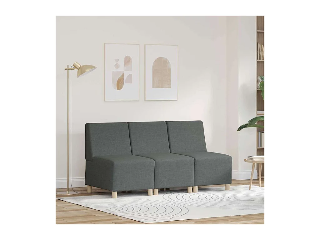 Divano componibile senza braccioli 3 pezzi grigio scuro