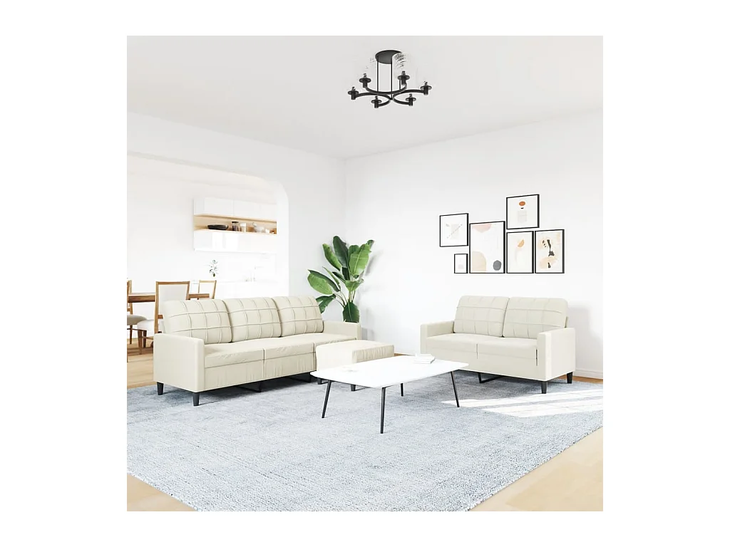 Set di divani 3 pezzi con cuscini in velluto color crema