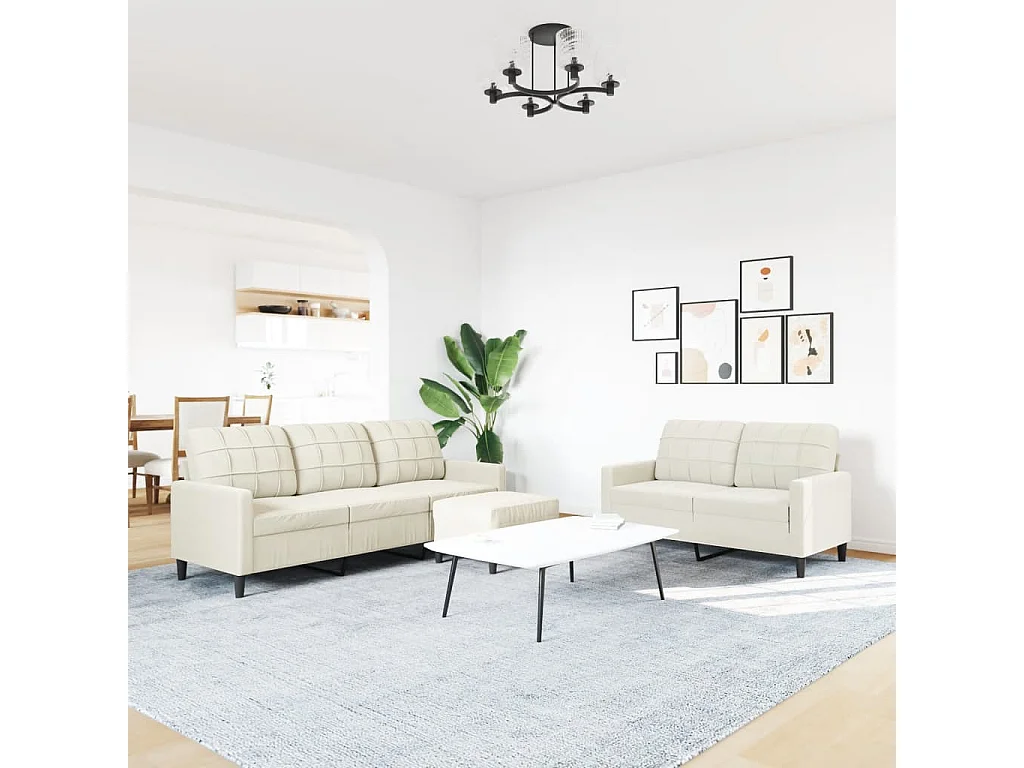 3-delige bankstel met crèmekleurige fluwelen kussens