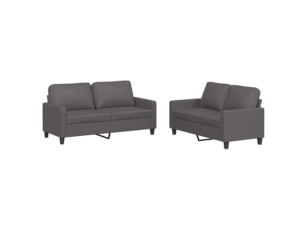 Conjunto de sofá de 2 piezas con cojines de piel sintética gris