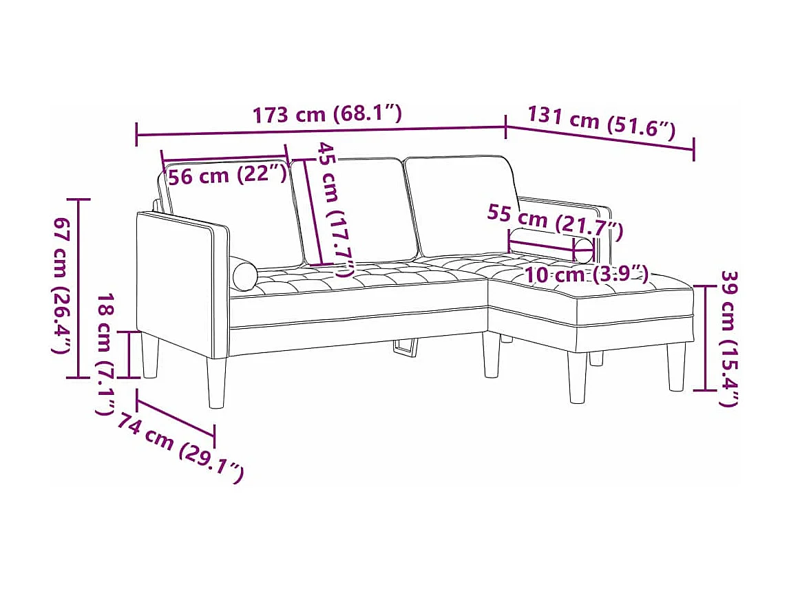 Gele bankstel 173 x 131 x 67 cm fluweel