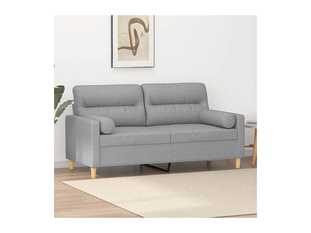 Canapé 2 places avec oreillers gris clair 140 cm tissu