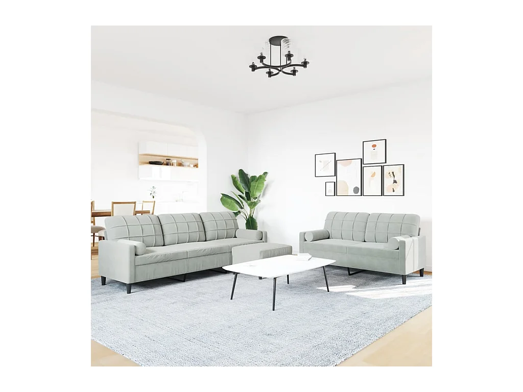 Conjunto de sofá de 3 piezas con cojines y almohadones de terciopelo