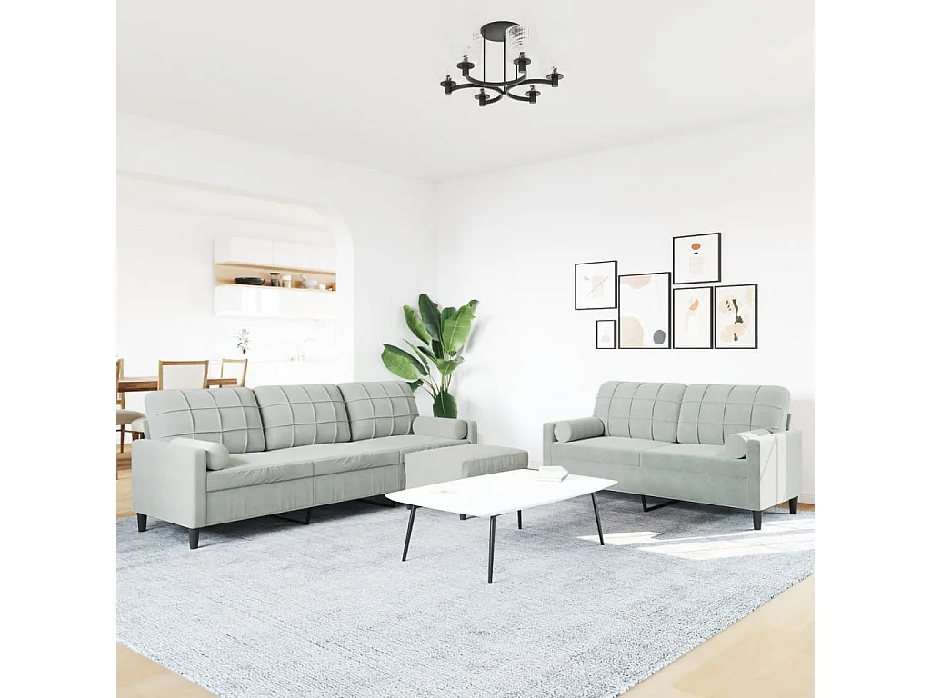 Conjunto de sofá de 3 piezas con cojines y almohadones de terciopelo
