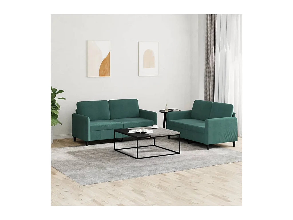 Conjunto de sofá de 2 piezas de terciopelo verde oscuro