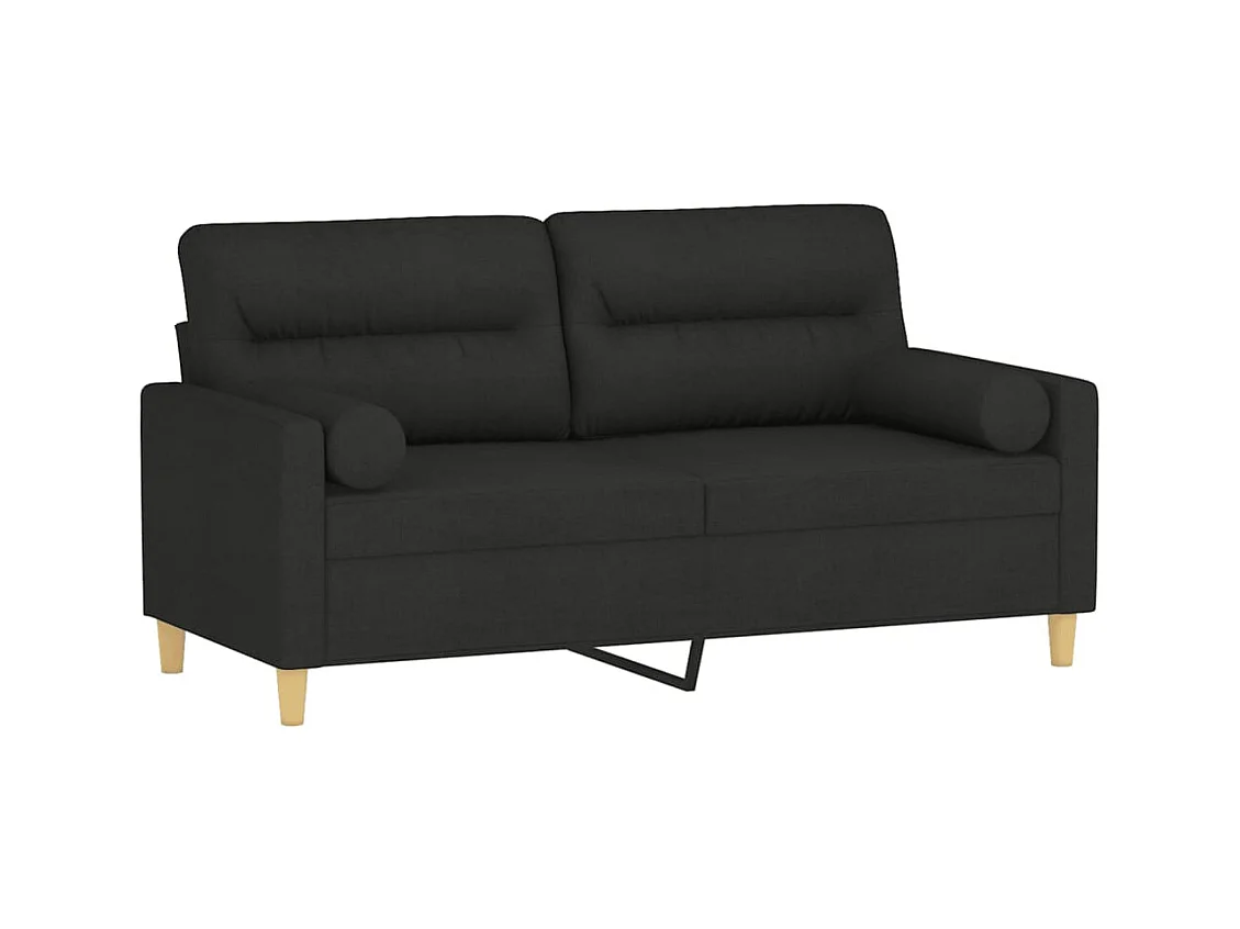 Divano 2 posti con cuscini decorativi tessuto nero 140 cm