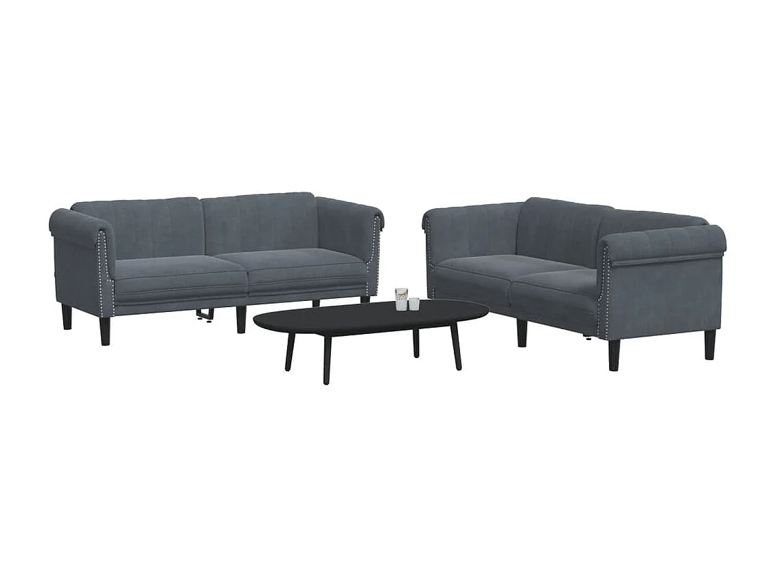 Conjunto de sofá de 2 piezas de terciopelo gris oscuro