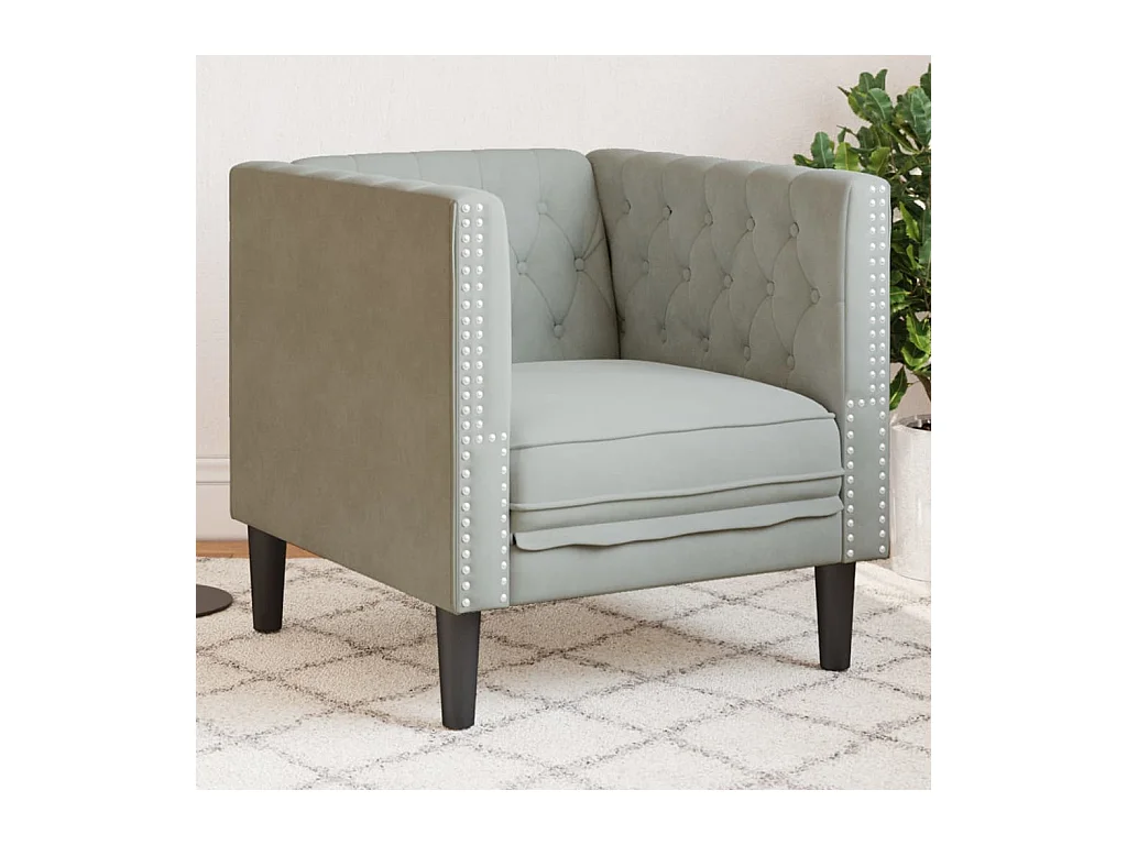 Lichtgrijze fluwelen Chesterfield fauteuil