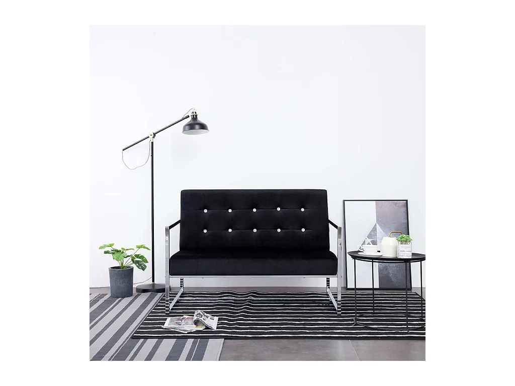 Divano 2 posti con braccioli in cromo nero e velluto