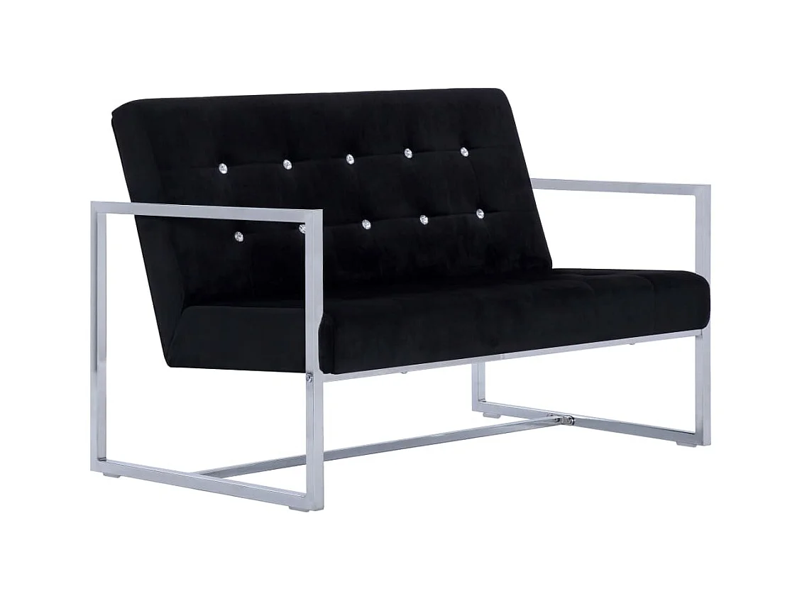 Divano 2 posti con braccioli in cromo nero e velluto