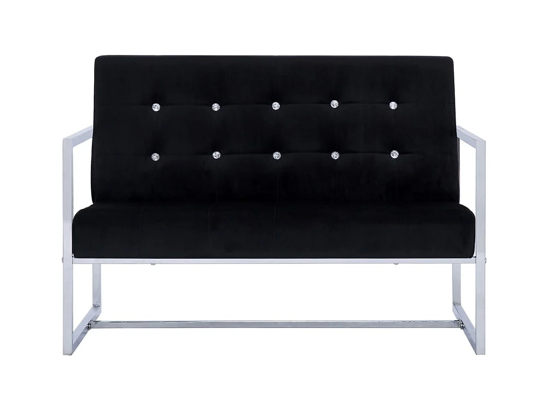 Divano 2 posti con braccioli in cromo nero e velluto