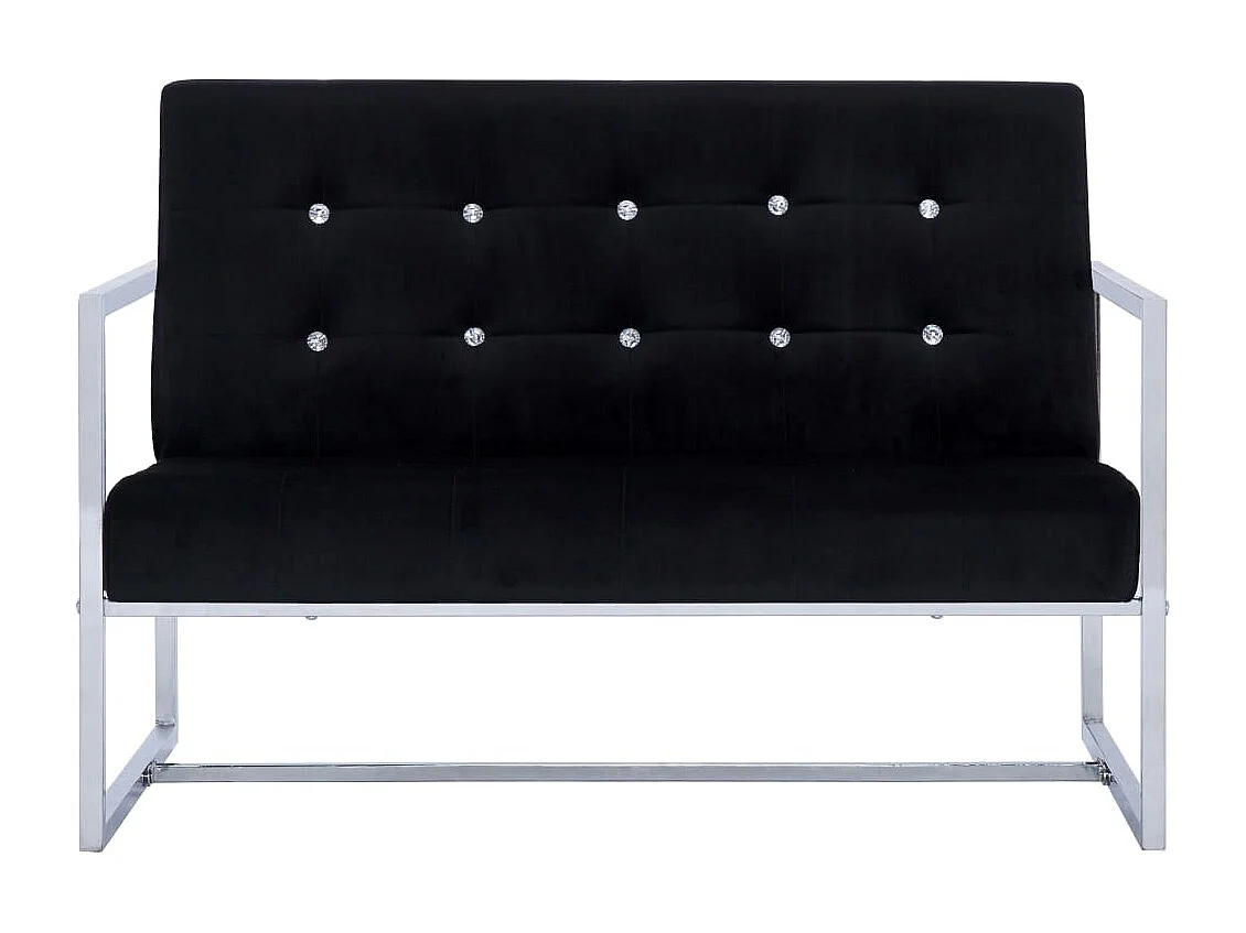 Canapé 2 places avec accoudoirs Noir Chrome et velours