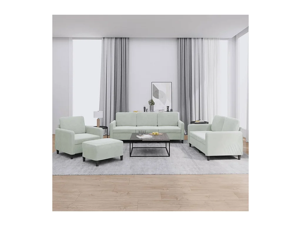 Conjunto de sofá de 4 piezas de terciopelo gris claro