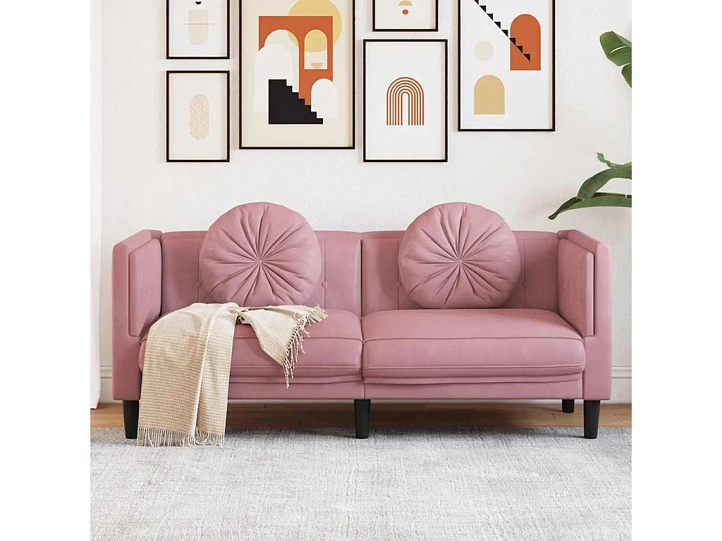 Canapé avec coussins 2 places rose velours