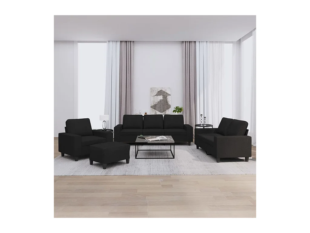 Set di divani in tessuto nero da 4 pezzi