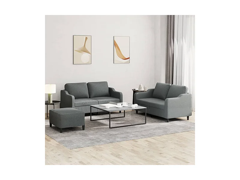 3-teiliges Sofaset mit Kissen, dunkelgrauer Stoff